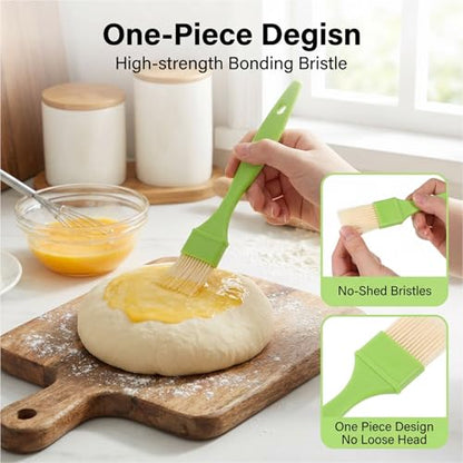 3 Pcs Pastry Brush Set – Heat Resistant Bristle Basting Brushes for Cooking | Kitchen Food Brush for Baking, Grilling, Spreading Oil, Butter, BBQ Sauce, Marinade (1/1/2 inch, Green)