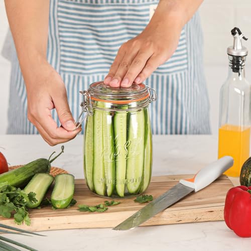 Anwoi Wide Mouth Mason Jars with Airtight Lid 32 oz 4 Pack - Large Mason Jars For Flour and Sugar With Scale Mark Food Storage Canning Jars for Pickling Flour Sugar Pasta Oats Cereal - color: 32oz 4pack