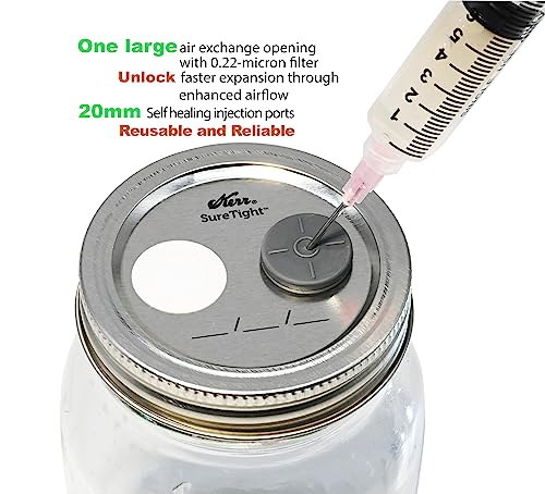 Root Mushroom Farm-6Pcs Regular Mouth Mushroom Liquid Culture Lids, Mason Jar Lid with large air exchange opening(13mm), 0.22um PTFE Filte r& 20mm Self Healing Injection Port - style: Regular Mouth Jar Lids