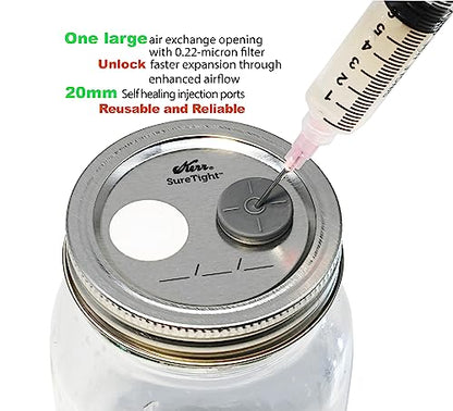 Root Mushroom Farm-6Pcs Regular Mouth Mushroom Liquid Culture Lids, Mason Jar Lid with large air exchange opening(13mm), 0.22um PTFE Filte r& 20mm Self Healing Injection Port - style: Regular Mouth Jar Lids