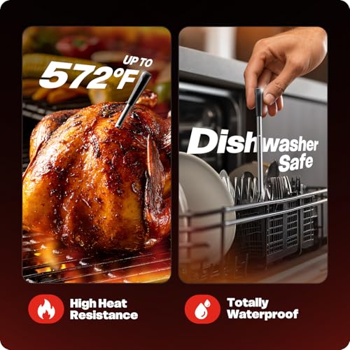 Smart Bluetooth Wireless Meat Thermometer Digital, 6 Accuracy Sensors, 0.5S Instant Read Food Thermometer, 2-in-1 100H Battery Fast Charge Base, APP Control & Custom Menu for BBQ, Grill, Smoker, Oven