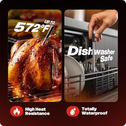 Smart Bluetooth Wireless Meat Thermometer Digital, 6 Accuracy Sensors, 0.5S Instant Read Food Thermometer, 2-in-1 100H Battery Fast Charge Base, APP Control & Custom Menu for BBQ, Grill, Smoker, Oven