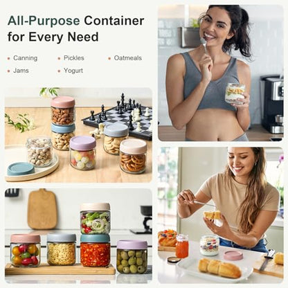 NETANY 6-pack 10oz Glass jars with Airtight Lids, Overnight Oats Containers with Lids, Wide mouth Mason Salad jars, Glass Food Storage Containers for Snacks Yogurt Spice Sugar - color: Multicolor- 10 oz (6 Pack)