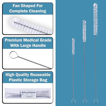 Strong 'n Flex Nylon Straw Cleaner Brushes – Fan-Shaped End for Tight Spaces, Ideal for Reusable Straws, Water Bottles, Sippy Cups & Pipes – Includes Zippered Pouch – 12" Long – Set of 10