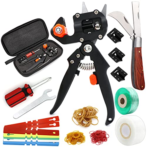 Garden Grafting Tool Kits, ZALALOVA 2 in 1 Pruning Tools Including Grafting Knife Replacement Blades Grafting Tapes Rubber Bands and Labels for Plant Branch Vine Fruit Tree Cutting - style: Garden Grafting Tool