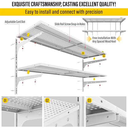 Aecxm 1pack×2 Tier 1.3x4ft Garage Shelving Wall Mounted, 260lbs Load Capacity，15.6x48inch per Shelf Height Cassette Adjustable Floating Shelves(White) - color: White, size: 2pack-1.3x4ft