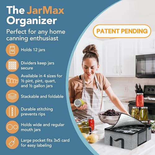16 oz Pint mason jar storage containers, Sturdy Canning Jar Storage Containers Holds 12 Pint Size Ball Mason Jars, Foldable Canning Organizer, Stackable Home Storage Box with Lid & Label holder - size: Pint