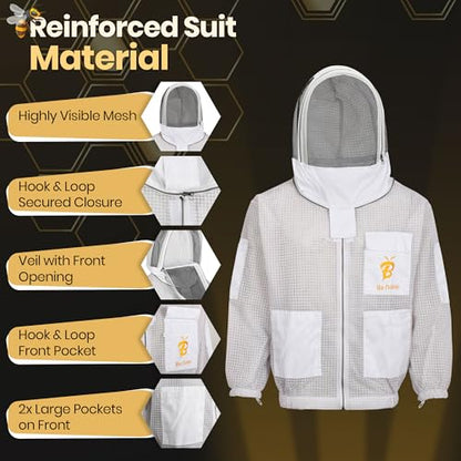3 Layer Beekeeping Ventilated Jacket with Two Veils Jacket with Round Veil and Fencing Veil. - size: 4XL