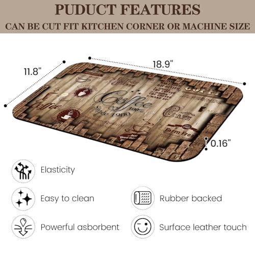 Absorbent Coffee Bar Mat for Espresso Machine Countertops - Rubber Backed Draining Pad - Fit Under Coffee Maker - 20x12in - color: Coffee-6