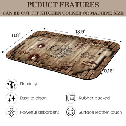 Absorbent Coffee Bar Mat for Espresso Machine Countertops - Rubber Backed Draining Pad - Fit Under Coffee Maker - 20x12in - color: Coffee-6