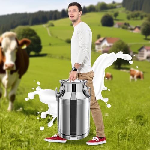 40L/10.5 Gallon Milk Can, Heavy Duty Metal Iced Bucket, Food Grade Stainless Steel Milk Jug with Sealed Lid and Carry Handle, for Wine Oil Grains Storage Container