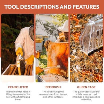 Bee Keeping Starter Kit | 11-Piece Beekeeping Supplies Set | Hive Tool & Stainless Steel Bee Smoker | Includes Water Resistant Tool Bag – Beekeeping Essentials for Beginners & Experts