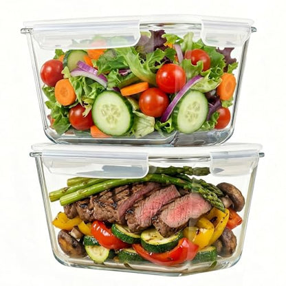2 Pack Large Glass Storage Containers with Lids 85oz/10.5cup Big Airtight Glass Food Storage Containers for Rotisserie Chicken Watermelon Meal Prep, BPA Free, Freezer Dishwasher Oven Safe - color: transparent