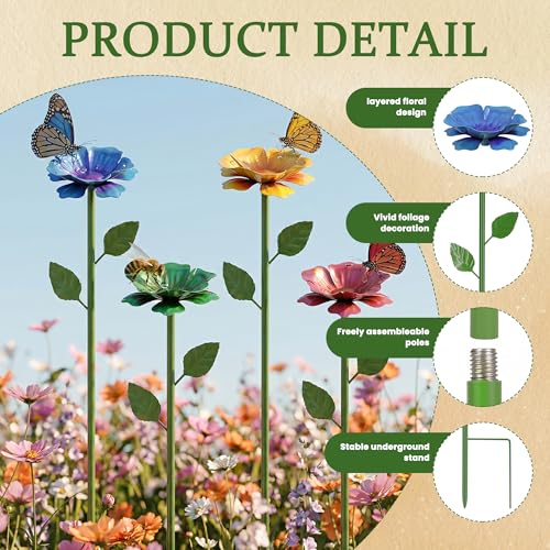 4 Pack Bee Watering Station for Garden with Beautiful Flower Design, Bee Feeders and Butterfly Feeders Combo, Outdoor Bee Baths and Bee Waterer, Gardening Essentials, Garden Decor for Outside