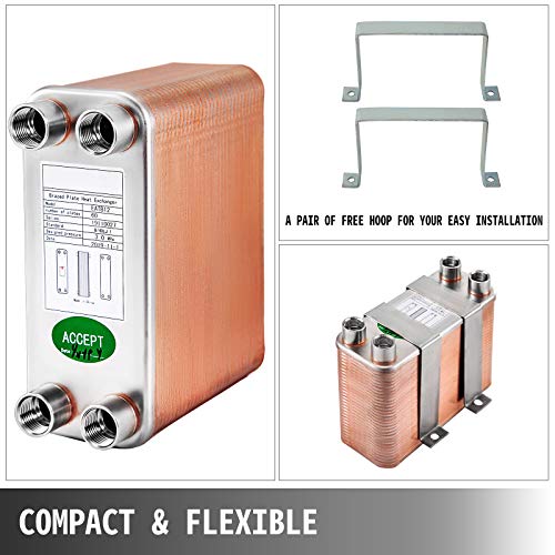 BestEquip Heat Exchanger 3"x7.5" 60 Plates Brazed Plate Heat Exchanger 316L 1/2" BSP FPT Heat Exchanger EATB12 Beer Wort Chiller for Hydronic Heating - size: 60
