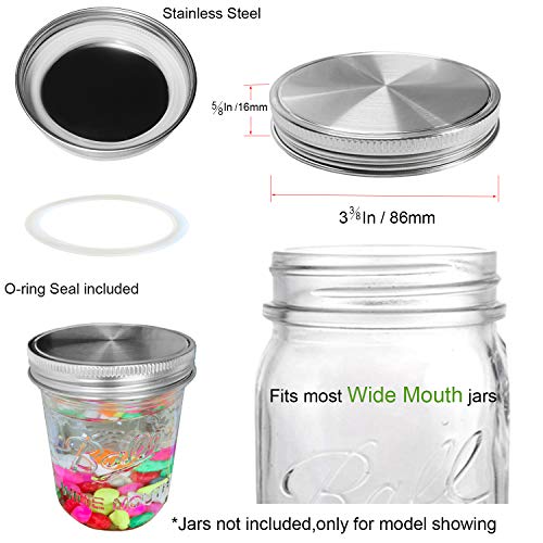 Stainless Steel Mason Jar Lids, Storage Caps with Silicone Seals for Wide Mouth Mason Canning Jars, Polished Surface, Reusable and Leak Proof, Pack of 12 (12-Pack Wide Mouth stainless steel) - size: 12-Pack Wide Mouth stainless steel