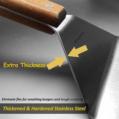 Extra Wide Spatula, Large Metal Spatula with Full Tang Wooden Handle & Beveled Edges for Skillets, Griddles & Grills, Pancake Flipper Turner, Smash Burgers Turner, 6 x 5-inches - size: 5" x 6"