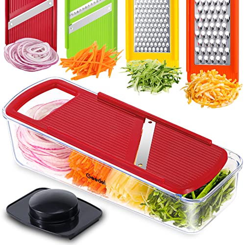 Geedel Professional Mandoline Slicer for Kitchen, Multi Purpose Vegetable Slicer Cutter, Vegetable Cutter Onion Cutter for Veggie Fruit Cheese - color: Red