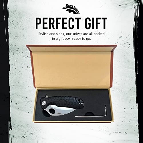 Honey Badger Pocket Knife, EDC Claw Hawkbill Folding Utility Knife, EDC Knife with Stainless Steel Blade, Claw Pocket Knives, Reversible Pocket Clip - 3.4" (Claw Serrated Large Black) - color: Large Claw Serrated Black
