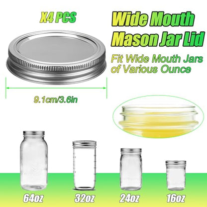 Palksky Stainless Steel Wide Mouth Canning Lids and Rings, Airtight/Rustproof Mason Jar Lids with Bands Set of 4 - style: Wide Mouth Stainless Steel Mason Canning Lids and Rings Set of 4