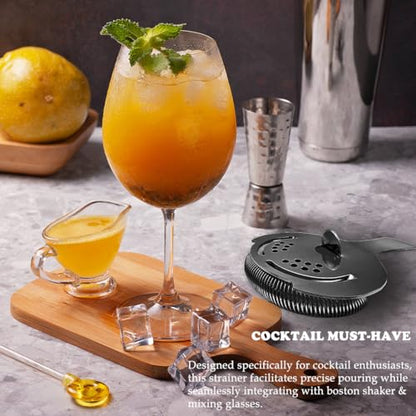 Black Cocktail Strainer for Drinks 2 Prong Hawthorne Strainer with Removable Spring Stainless Steel Bartending Strainer - color: Black