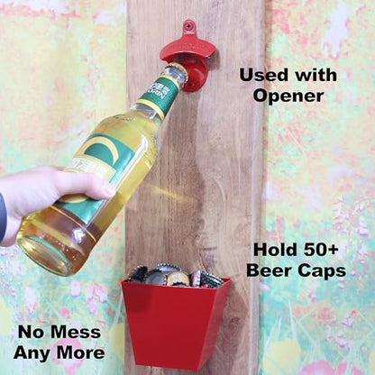 Red Bottle Cap Catcher Wall Mount Beer or Soda Top Bucket for Post Cooler - color: Red