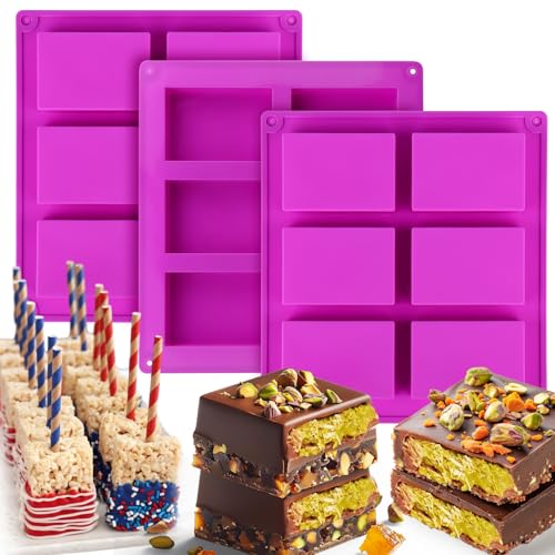 Palksky Rice Snacks Molds for Rice Krispies Treats Baking, 3pcs 6-Cavityrice Cereal Bars Trays for Crispy Treat Making, Candy Making Supplies for Chocolate Brownie Cornbread Pudding Butter Mould - style: 3PCS 6 Rice Snacks Molds