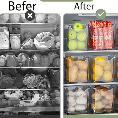8PCS Refrigerator Storage Bins Clear Plastic Stackable Organizer for Side Door Shelves, Fruits Vegetables Eggs, Kitchen Organization, Transparent