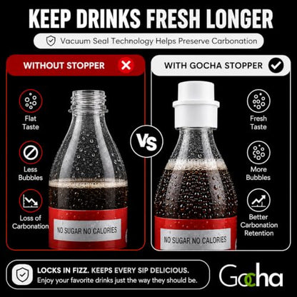 GOCHA 2 PCS Vacuum Soda Bottle Stoppers, Silicone Fizz Keeper Caps, Carbonation Preserver for Soda, Sparkling Water, Soft Drinks & Beer Bottles, Reusable Leak Proof Bottle Sealer | (White) - color: White