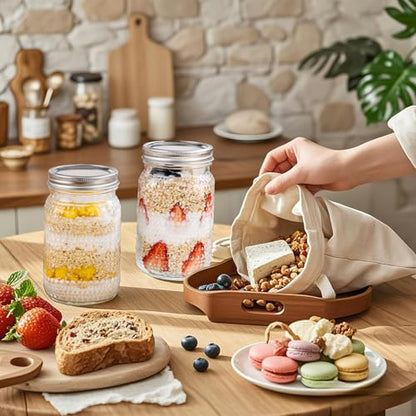 LUODA 32 OZ Wide Mouth Mason Jars, 6 PACK Glass Mason Jars with airtight Lids, Quart mason jars wide mouth for Preserving, Meal Prep, Overnight Oats, Sauces,Honey, Jam, Yogurt or Jar Decor