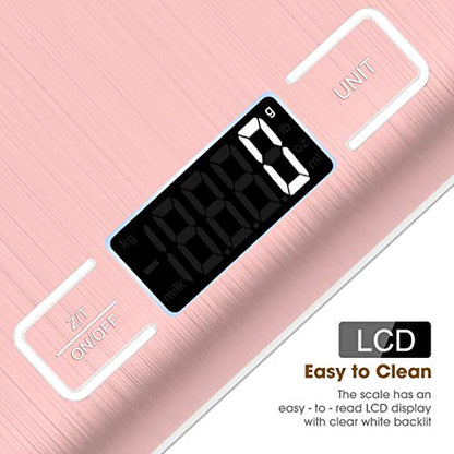 Mik-Nana Food Scale Pink, 10kg/22lb Digital Kitchen Scale Weight Grams and Oz for Baking and Cooking, 1g/0.1oz Precise Graduation, Easy Clean Stainless Steel - color: Pink