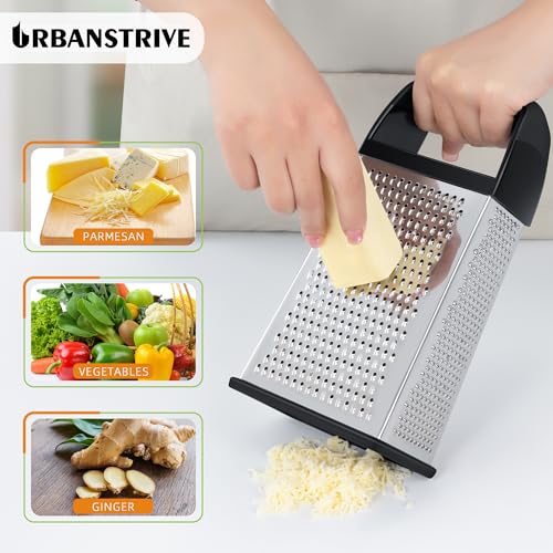 Urbanstrive Cheese Grater With Container Box Grater Stainless Steel Graters for Kitchen Cheese Shredder Parmesan Shredder Kitchen Gadgets Kitchen Tools Kitchen Gifts for Chef Dishwasher Safe Zester - color: Black