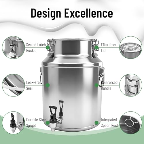 Milk Can 15L Milk Container 304 Stainless Steel Milk Jug Bucket Wine Pail Bucket Bottle 4 Gallon Container Storage with Faucet & Sealed Lid for Grain Wine Liquid - size: 15L