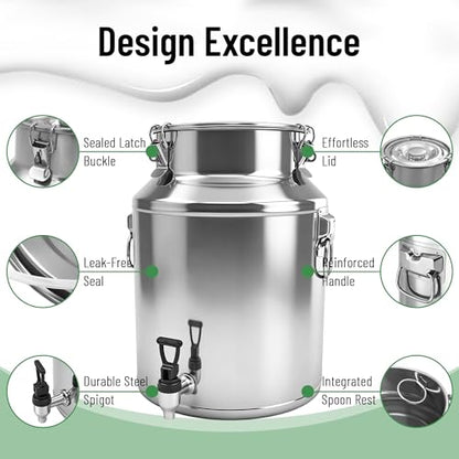 Milk Can 15L Milk Container 304 Stainless Steel Milk Jug Bucket Wine Pail Bucket Bottle 4 Gallon Container Storage with Faucet & Sealed Lid for Grain Wine Liquid - size: 15L