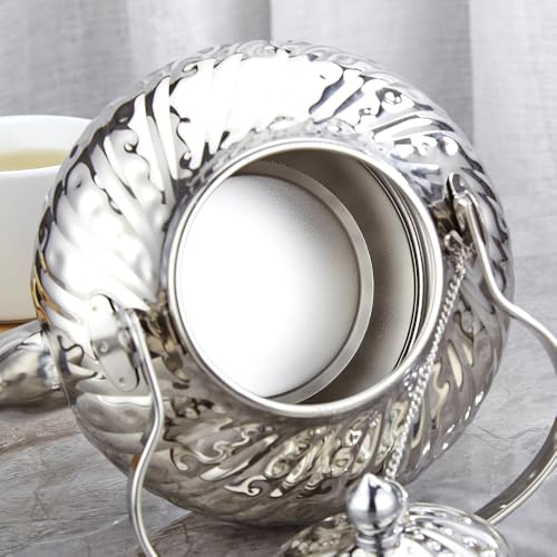 SANQIAHOME 2000ml stainless steel antique style teapot,with Infuser, thickened boiling kettle, lifting handle,Silver - color: Silver(D), size: 2000ml