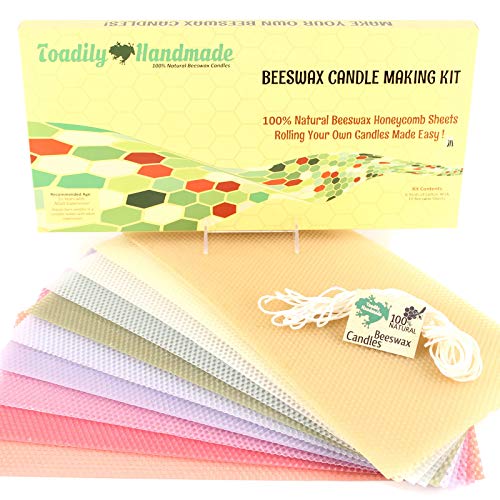 Beeswax Candle Making Kit with 10 Full Size (16" x 8") Honeycomb Beeswax Sheets in Pastel Colors and 18 Feet of Cotton Wick - Candle Making Supplies for DIY Craft Kit Made in USA - color: Pastels
