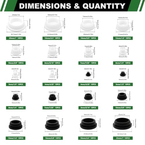 280PCS Black & White Silicone Rubber Plugs for Round Holes Kit | Black & White Snap Locking Silicone Plugs (4/25" 1/5" 1/4" 7/25" 5/16" 3/8" 1/2" 5/8" 3/4" 1") for Kitchens Furniture Pipes - color: 280pcs Black & White Rubber Plugs Kit