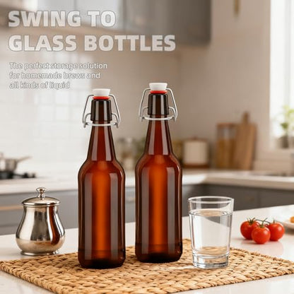 1Pc 16oz Amber Swing Top Brewing Bottles with Leak Proof Easy Caps, Glass Beer Bottle Flip Top Bottles For Kombucha, Kefir, Vanilla Extract, Beer (16oz Long Neck)