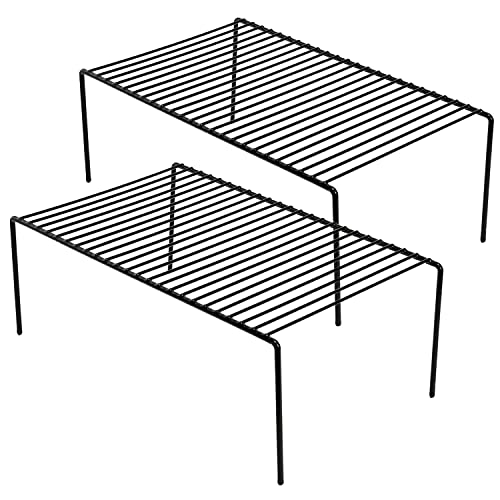 Kitchen Cabinet Organizer Shelf Rack Set of 2, Medium (13 x 9.4 inch) Metal Freezer Organizer Wire Shelves, Plate Dish Storage Rack for Cabinets, Counter, Cupboard, Pantry Organization, Black - color: Black (2 Pack)