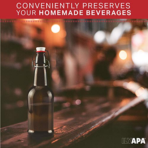 Ilyapa 16oz Amber Glass Beer Bottles for Home Brewing - 6 Pack with Airtight Rubber Seal Flip Caps - size: 6 pack