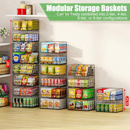 JKsmart 8-Tier Stackable Wire Basket, Can Organizer for Pantry Kitchen, XXL Metal Storage Shelves with Dividers & Handles, Easy Assembly Space Saving Storage Bins for Snacks Fruits Veggies - size: 8 Tier-XXL