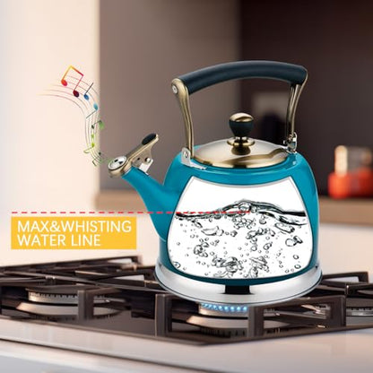 Tea Kettle Stainless Steel Teapot, Stainless Steel Teakettle for Stove Top with Heat Proof Ergonomic Handle 3.0 Quart - color: Blue, size: 3 Quarts