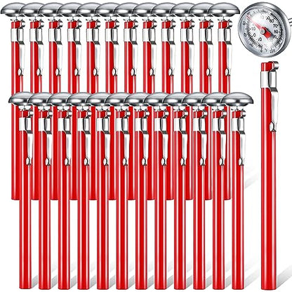 Xuhal 24 Pcs Stainless Steel Kitchen Thermometer with 5 Inch Long Stem 1 Inch Dial Thermometer Milk Frothing Food for Oven Probe Meat Grill BBQ Cooking Chocolate Water (Red) - color: Red
