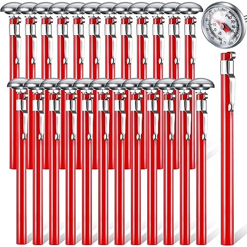 Xuhal 24 Pcs Stainless Steel Kitchen Thermometer with 5 Inch Long Stem 1 Inch Dial Thermometer Milk Frothing Food for Oven Probe Meat Grill BBQ Cooking Chocolate Water (Red) - color: Red