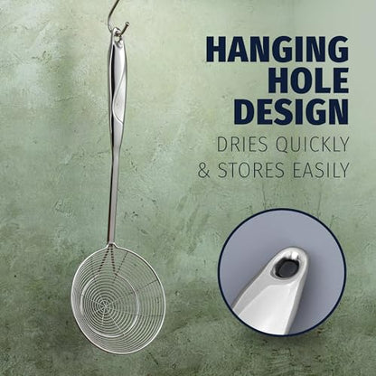 Zulay Kitchen Premium Stainless Steel Skimmer Strainer Ladle - 15” Large Straining Spoon for Frying, Boiling & Blanching - Durable, Rust-Resistant & Heat-Proof Kitchen Tool for Everyday Use - size: Skimmer Strainer