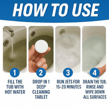 Jetted Tub Cleaner Bathtub Tabs - 12 ACTIVE Cleaning Tablets, Compatible with Whirlpool & Spa Bath System, Jets, Whirl Tubs, Professional Septic Safe Bath Jet Scale and Residue Remover - 1 Year Supply - style: 12 Tablets