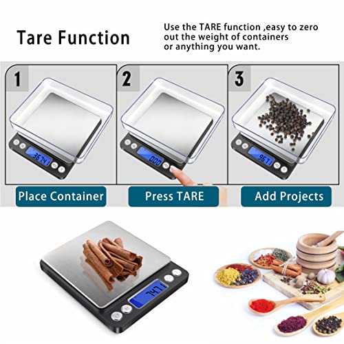 Fuzion Digital Gram Scale with 2 Trays, 500g/ 0.01g Small Jewelry Scale, 6 Units Gram Scales Digital Weight Gram and Oz, Tare Function, Digital Herb Scale for Food, Mini Reptile - color: Black