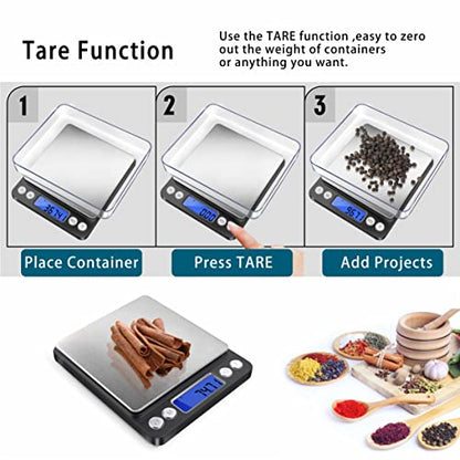 Fuzion Digital Gram Scale with 2 Trays, 500g/ 0.01g Small Jewelry Scale, 6 Units Gram Scales Digital Weight Gram and Oz, Tare Function, Digital Herb Scale for Food, Mini Reptile - color: Black