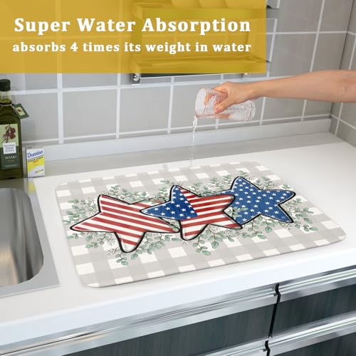 Patriotic Dish Drying Mat for Kitchen Counter Cute Stars 4th of July Holiday Absorbent Reversible Microfiber Kitchen Countertop Protector Dishes Pad Large 18x24 inch - size: 18" x 18"