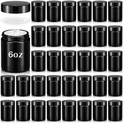 Domensi 36 Pcs Bulk 6oz Glass Jars with Lids Leakproof Round Airtight Empty Cosmetic Jars with Inner Liners Lid for Storing Lotions Spices Ointments Food Storage (Black) - color: Black